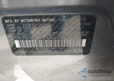 2017 Mitsubishi Mirage G4 Se z USA, uszkodzony, nr VIN ML32F4FJ7HHF12405